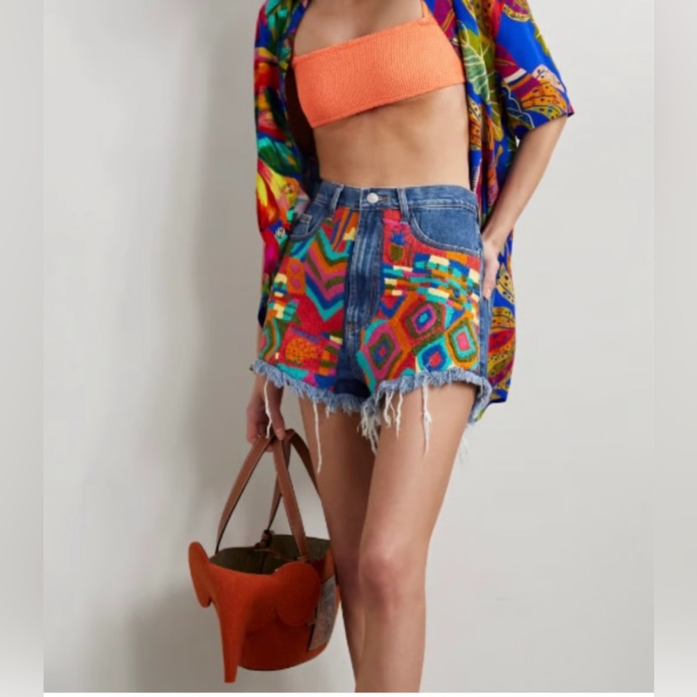 FARM Rio Multicolor Patchwork Jean Shorts